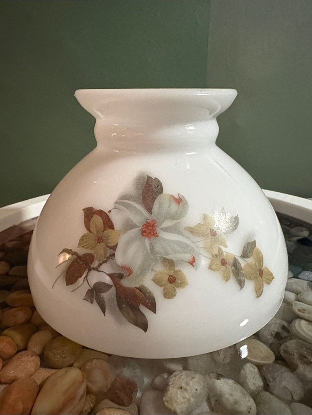 Stunning milk glass vintage Floral Lamp Shade - Decorative Home Accent